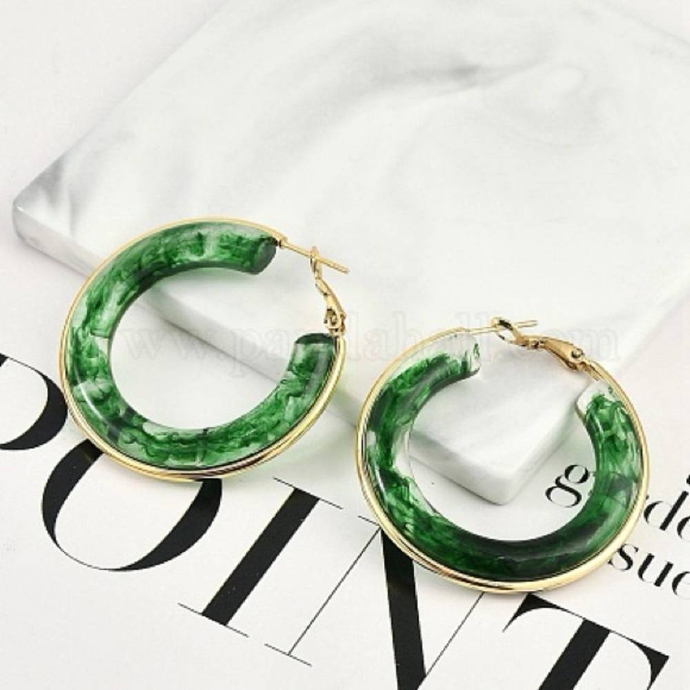 Emerald Swirl Hoops - Picture 2 of 7